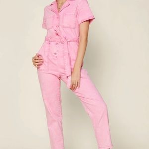 Skies are blue pink denim jumpsuit / romper